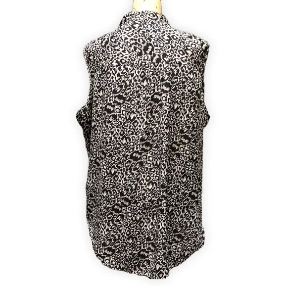 Loose Fit Leopard Print Sleeveless Front Tie Button Up Blouse from Indulge 2X - Picture 2 of 10